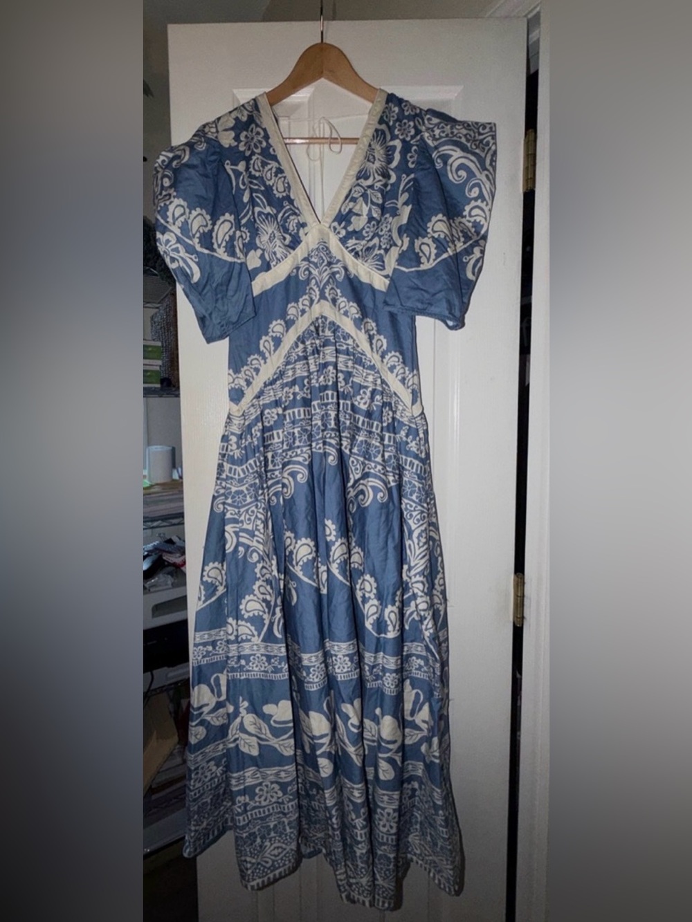 Farm Rio Blue and White Floral Midi Dress - Classic Feminine Style